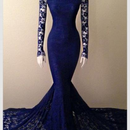 Custom Made Navy Blue Soft Lace Long Sleeves..