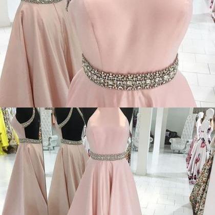 Beads Long Prom Dress, 2017 Pink Long Prom Dress,..