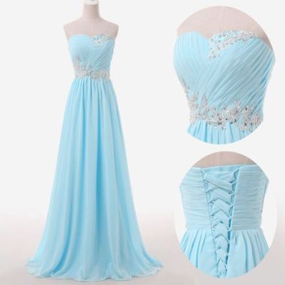 Light Blue Prom Dresses,sweetheart Long Evening..