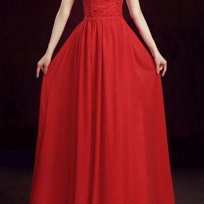 Prom Dress,red Chiffon Prom Dresses,a Line Prom..