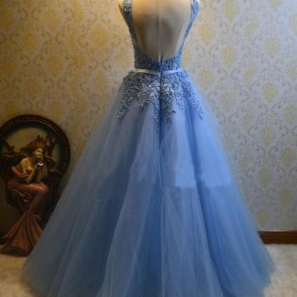 Pretty Chic Light Blue Prom Party Dresses Backless..