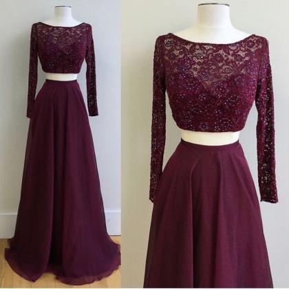 Lace Top Two Pieces Prom Dresses,long Sleeves..