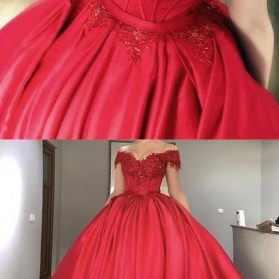 Ball Gown,Off-the-Shoulder Dress,Red Dress,Beaded Prom Dresses,Prom Dresses 2K17,Long Prom Dress
