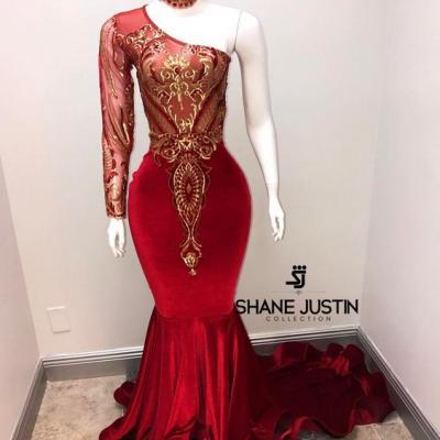 2017 Elegant One the Shoulder Prom Dresses,Mermaid Evening Dresses,Appliques Women Dresses