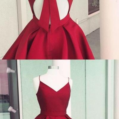 Short homecoming dresses, satin dresses, red gowns, spaghetti straps dresses