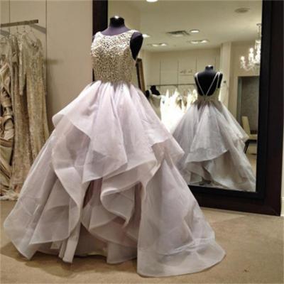 Long Fluffy Prom Dresses, Organza Wedding Dress, Backless Prom Dresses, Ball Gown,WD 284