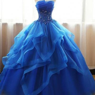 Ball Gown Wedding Dresses Strapless Floor-length Royal Blue Bridal Gown,W777