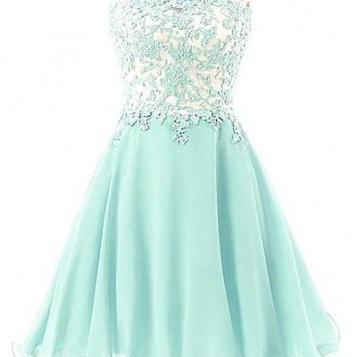 Off-shoulder Applique Mint Green Homecoming Dress with Embellishment,H2797