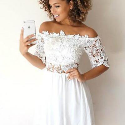 Cheap Little White Chiffon Off Shoulder Homecoming Dresses,H3144