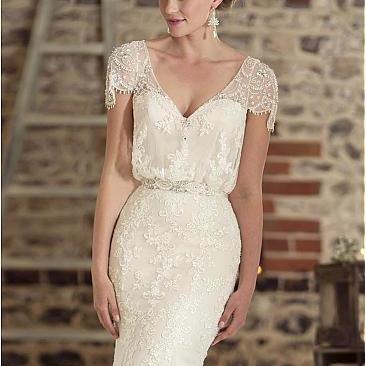 Stunning Tulle V-neck Neckline Natural Waistline Mermaid Wedding Dress With Beadings & Lace Appliques & Belt,W3910
