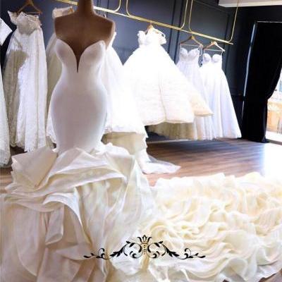 Luxury 2019 Ruffles Wave Organza Wedding Dresses Sweetheart Chapel Train Gorgeous Bridal Gowns Nigerian Arabic Marriage Dress Robe De Mariee,W3937