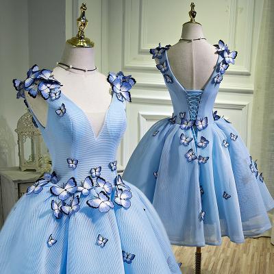 Cute blue butterfly short prom gown, cute homecoming dress,Blue Short Prom Dresses,H3297