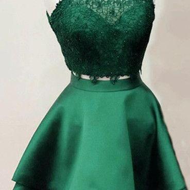 H3477 Dark Green Homecoming Dresses,Emerald Green Homecoming Dresses,Two Piece Homecoming Dress