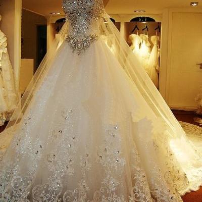 W3557 Appliques Beaded Luxurious Wedding Dress with Train