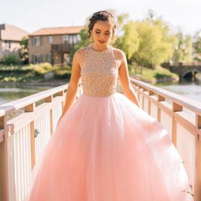 Pink Tulle Prom Dresses,Princess Prom Dress,Ball Gown Prom Gown