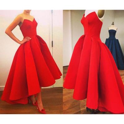Red High Low Prom Dresses, Asymmetrical Satin Ball Gown Prom Dress, New Arrival Sweetheart Prom Dresses, ,282