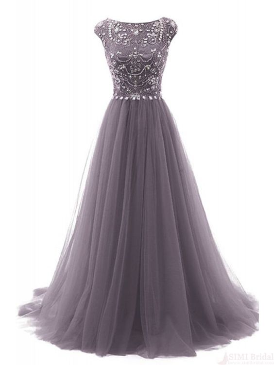 Gorgeous Beading Bodice Long Tulle Prom Dresses Evening Dresses