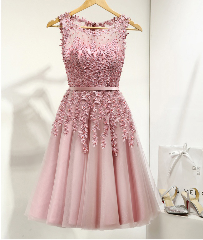 Pink Homecoming Dresses short Homecoming Dresses cute Dresses lace