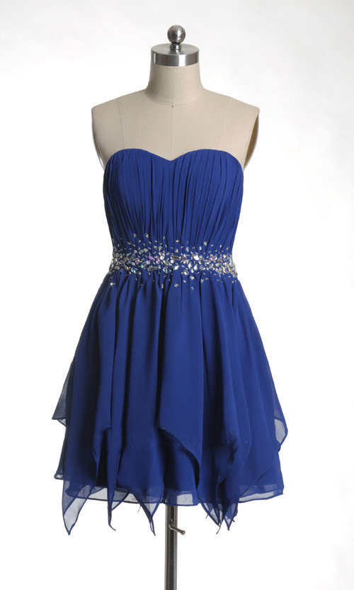 Royal Blue Short Chiffon Homecoming Dresses With Crystals, Mini Party Dresses