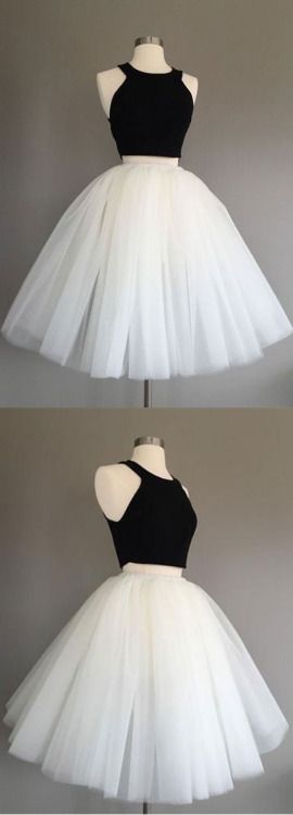 Simple Tulle Two Pieces Short Prom Dress, Cute Homecoming Dress