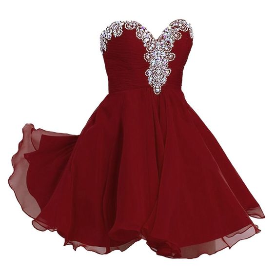 A-line Sweetheart Short Chiffon Rhinestone Homecoming Dresses Burgundy ...