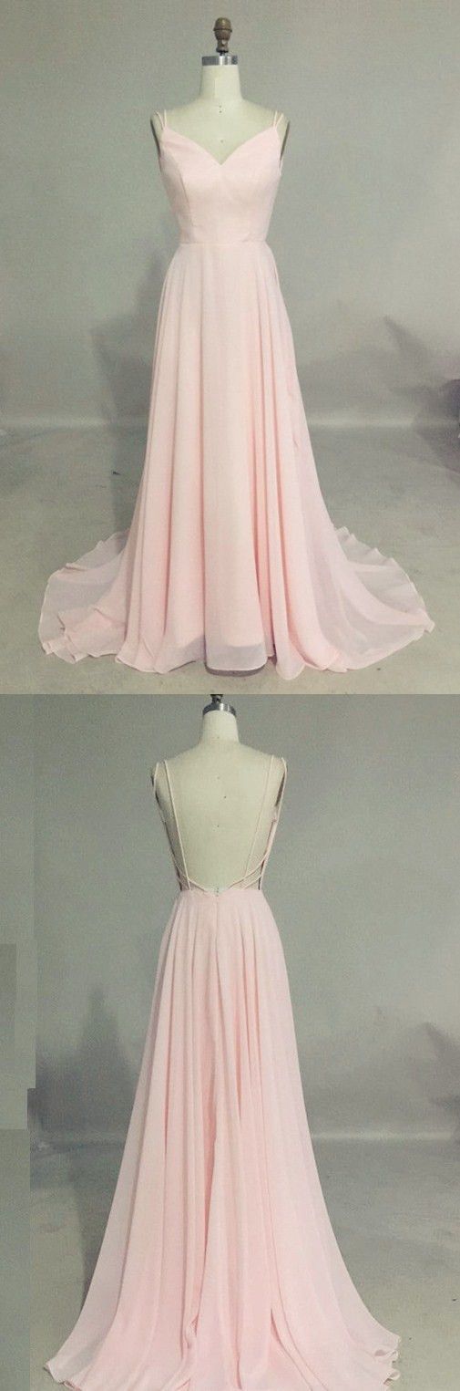 Backless Prom Dress,long Evening Party Dress,sleeveless Prom Gown,pink Chiffon Prom Dresses
