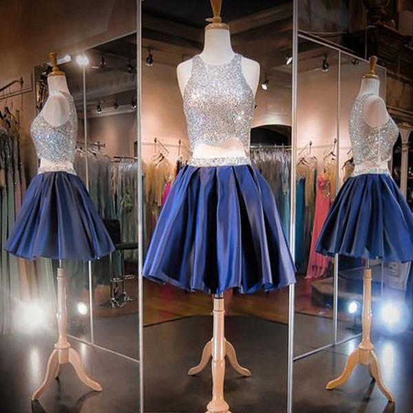 2017 Blue Sequin Two Pieces Sparkly Off Shoulder Sexy Homecoming Prom Dress