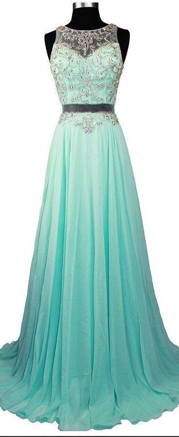 Fashionable Sexy Long Chiffon Prom Dresses Beaded Crystals Evening Gowns