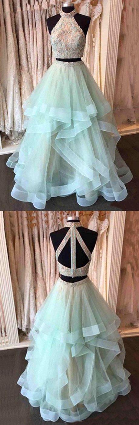 Two Pieces Beading Prom Dress,long Prom Dresses,charming Prom Dresses,evening Dress, Prom Gowns, Formal Women Dress