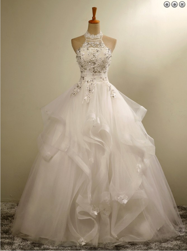 Stylish Halter Floor-length Organza Wedding Dress With Appliques Beading