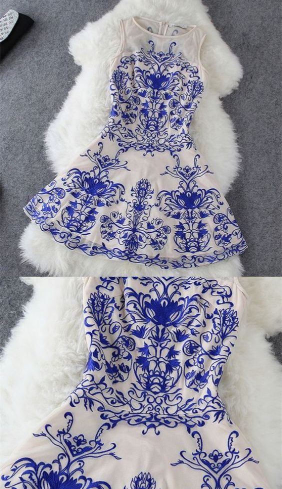 A-line Dresses,printed Royal Blue Dresses,short Homecoming Cocktail Dresses,homecoming Dresses 2017