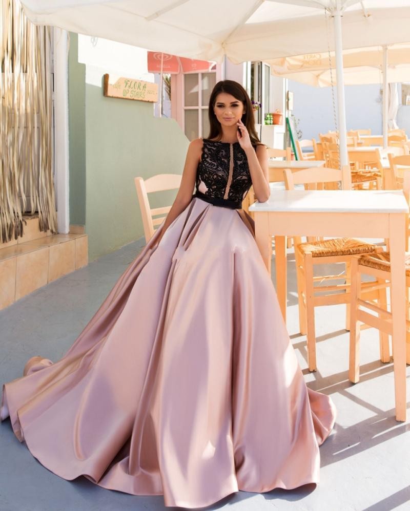 A-line Formal Evening Gowns, Pink Satin 