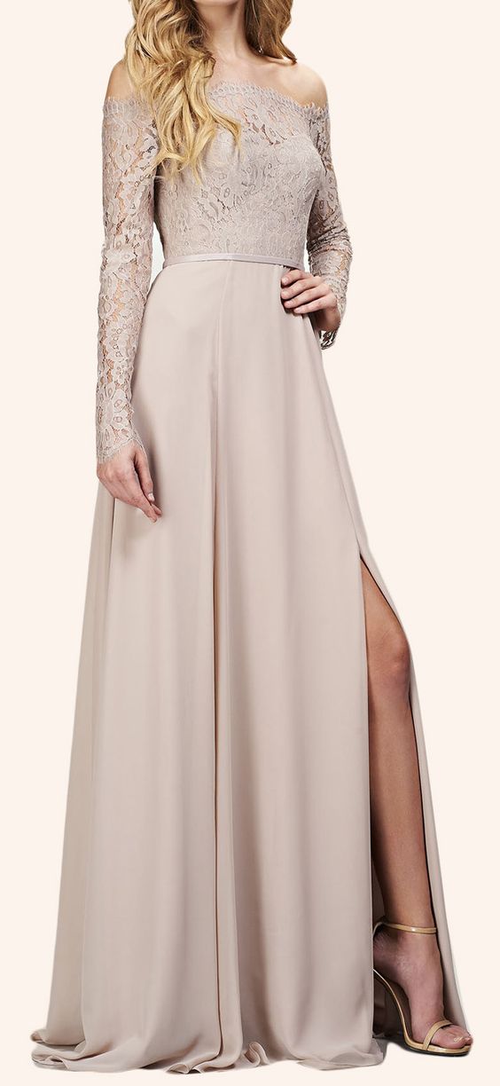 Off The Shoulder Long Sleeves Maxi Bridesmaid Dress Evening Formal Gown