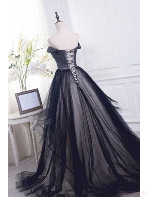 Black Off Shoulder Long Tulle Prom Ball Gown on Luulla
