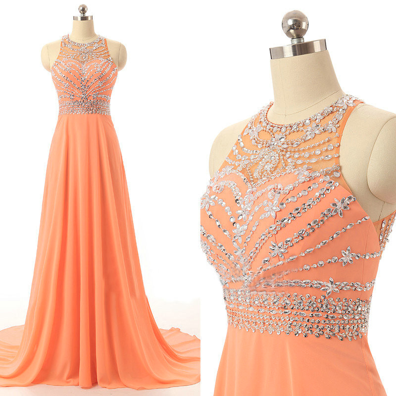 Orange Prom Dresses Long Elegant Chiffon Party Evening Dress Robe De Soiree Formal Gowns,pd297