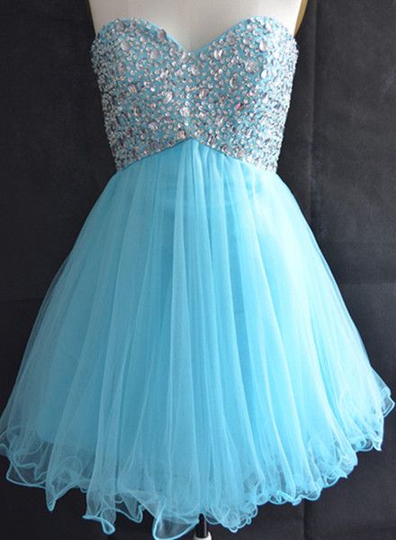 Custom Made Cute Short Prom Dresses,tulle Girls Homecoming Dress,light Blue Party Dress,sweetheart Homecoming Dress,beading Crystal Gril