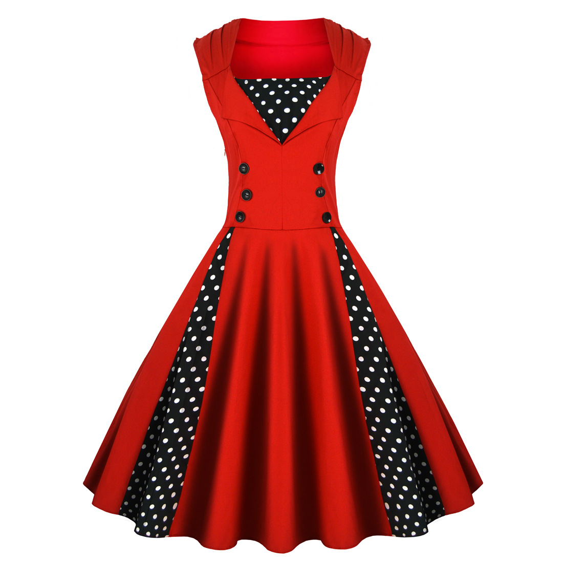 Vintage Dress Polka Dot Patchwork Sleeveless Casual Dress Rockabilly Swing Short Party Dress Red Color,p442