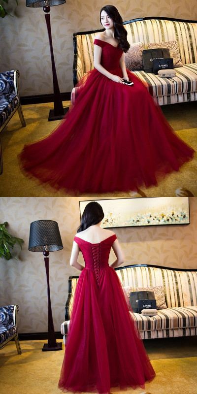 Elegant Burgundy Red Long Evening Dresses Women Dresses Formal Gowns Prom Dresses,p505