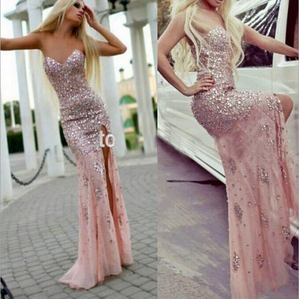 pink fitted prom dresses