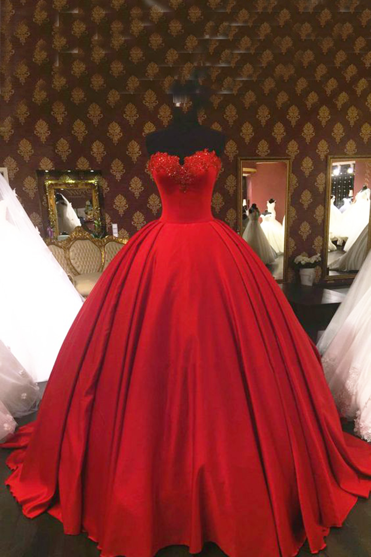 satin red ball gown