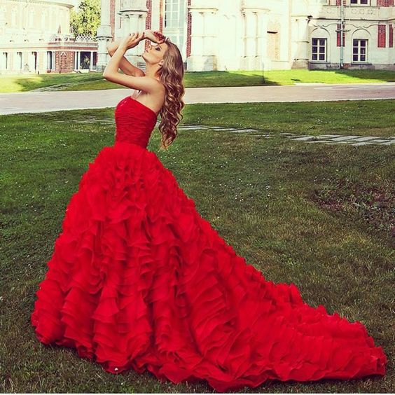 red modest prom dress