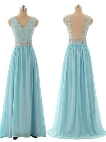 Lace Prom Dresses,blue Prom Dress,modest Prom Gown,light Blue Prom Gown,evening Dress,backless Evening Gowns,party Gowns ,p597