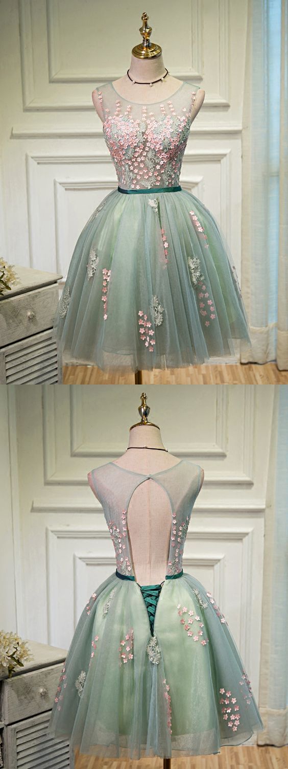Elegant Tulle Prom Dresses,3d Appliques Homecoming Dresses,short Prom Dresses,h672