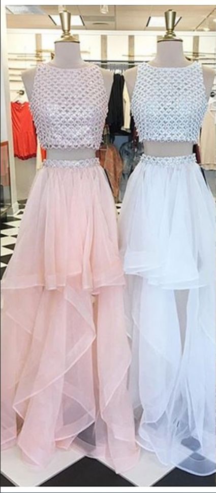 pink and white prom dresses