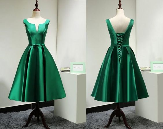 emerald green tea length dress