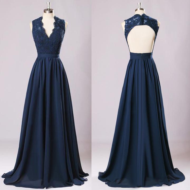 Long Bridesmaid Dresses Navy Blue Chiffon Wedding Party Gown,off-shoulder Maid Of Honor Long Prom Gown,b1443