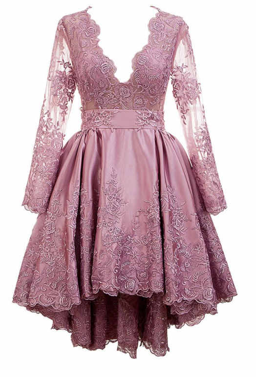 Pretty Tulle & Satin V-neck Neckline A-line Hi-lo Homecoming Dress With Lace Appliques,h1742