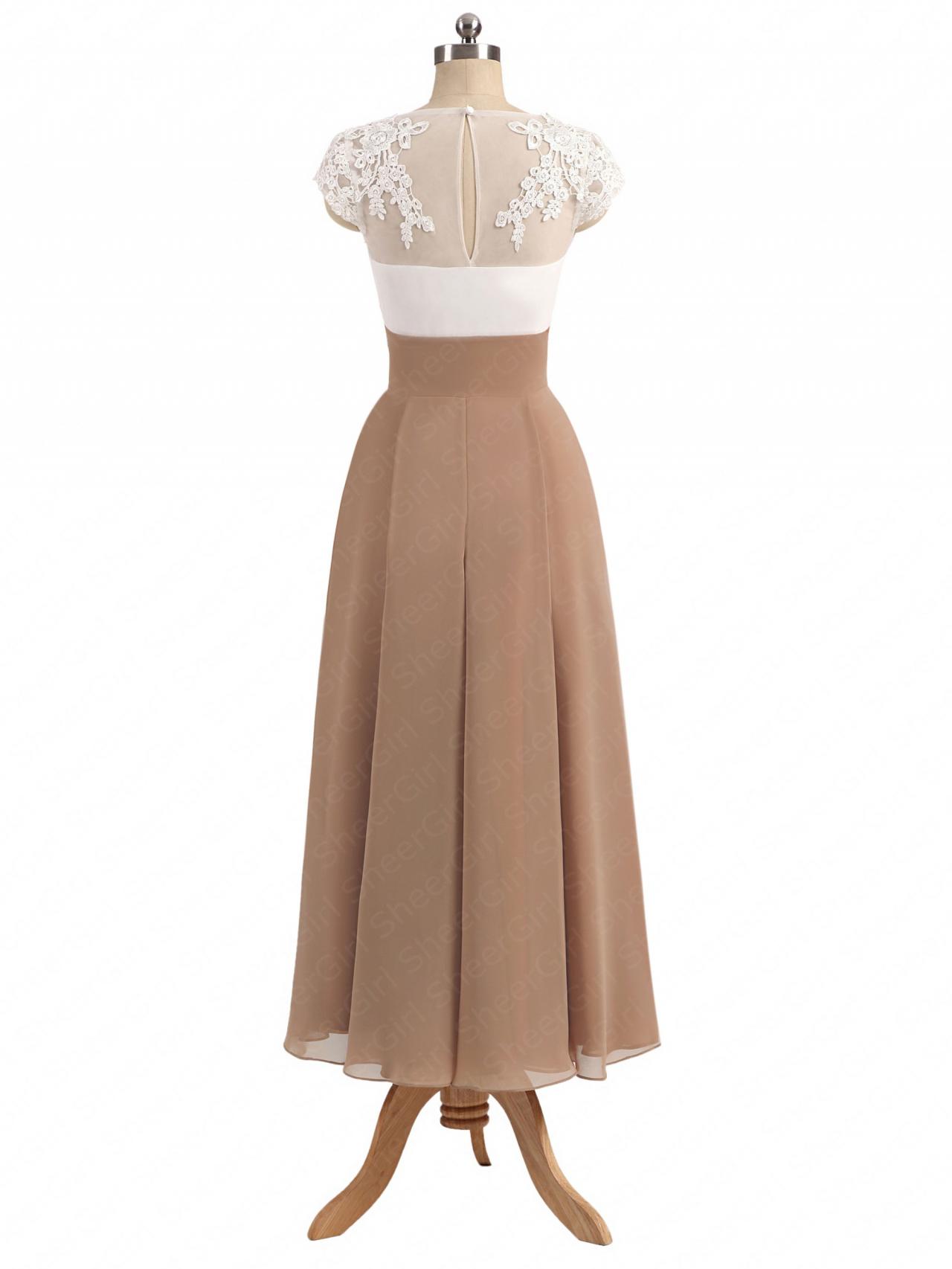 Lace Trim V-neck Chiffon A-Line Dress with Jacket Ivory main image 1