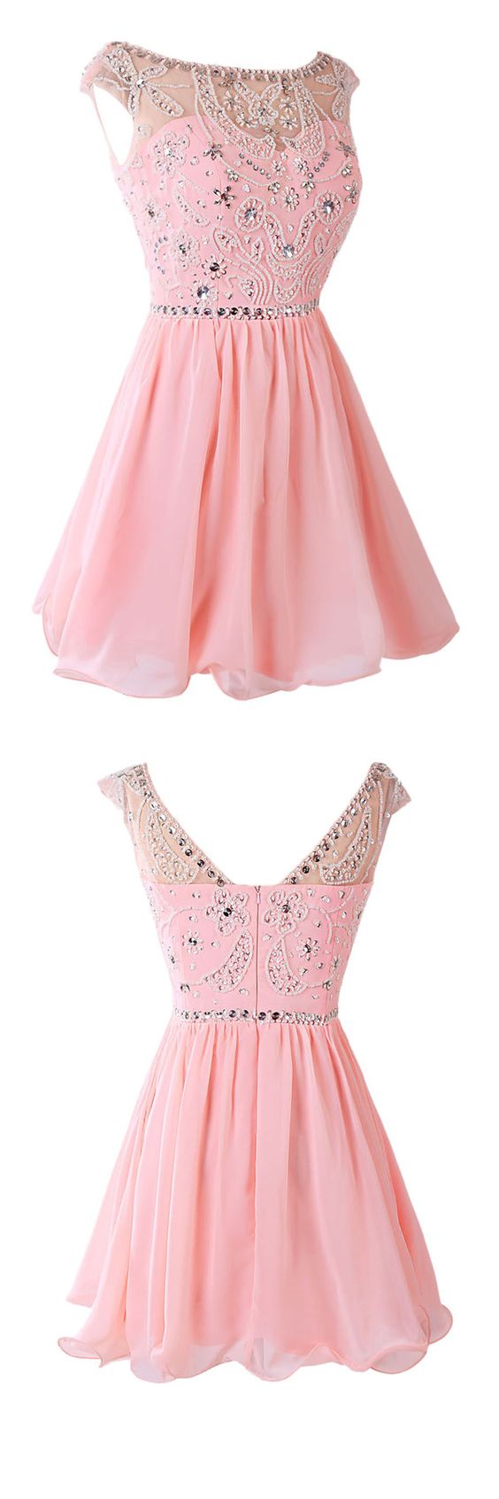 Sexy A-line Bateau Knee Length Pink Prom/homecoming Dress With Rhinestone,h1754