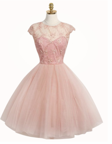 Vintage A-line Scoop Knee Length Pink Prom/homecoming Dress With Appliques,h1756